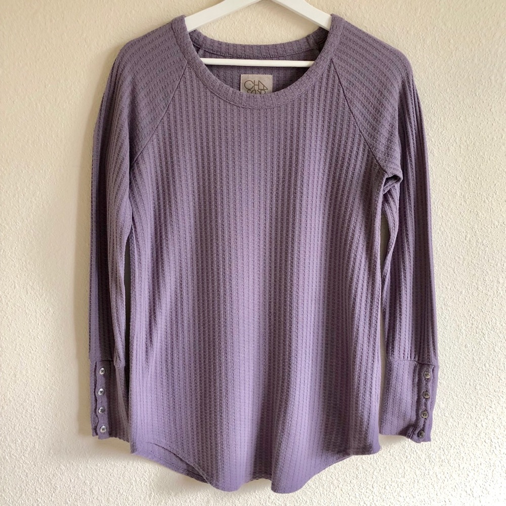 Chaser Purple Waffle Knit Long Sleeve Loungewear Henley Top Size Small